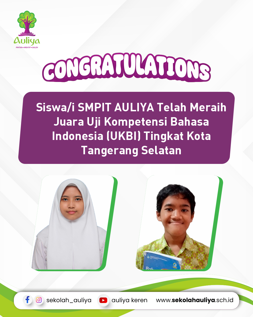  Siswa/i SMPIT AULIYA Telah Meraih Juara Uji Kompetensi Bahasa Indonesia (UKBI) Tingkat Kota Tangerang Selatan