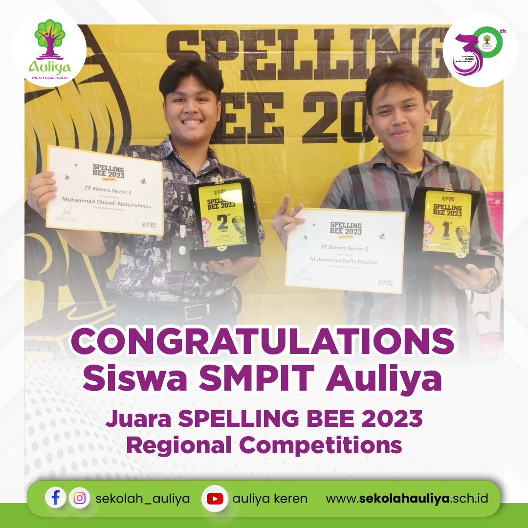  Raih Prestasi Dalam Kompetisi Spelling Bee Regional 2023: Siswa SMPIT Auliya  Siap Berlaga di Tingkat Nasional